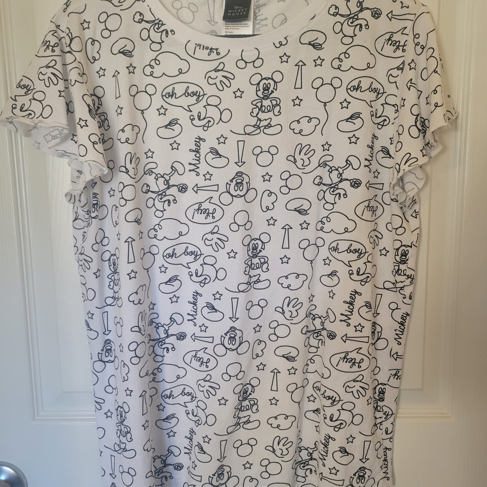 White Graphic T-Shirt with Black Cartoon Print